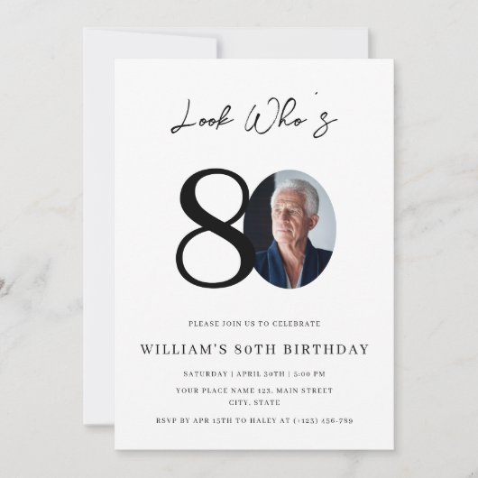 Invitation Regardez les 80 ans Anniversaire Moderne Simple Ph (Devant)