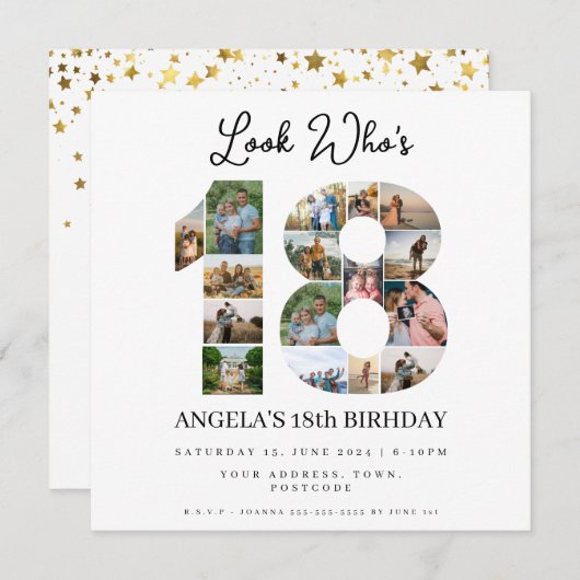 Invitation Regardez qui a 18 ans Photo Collage anniversaire a (Devant / Derrière)
