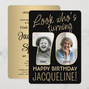 Invitation Regardez qui a 70 ans Fête d'anniversaire noire et