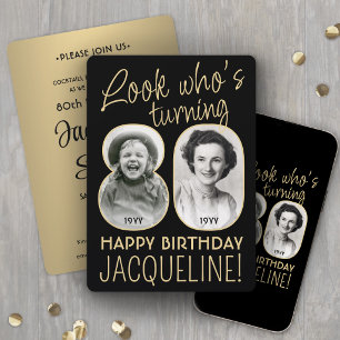 Invitation Regardez qui a 80 ans Fête d'anniversaire noire et