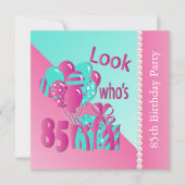 Invitation Regardez qui a 85 ans en rose et turquoise 85e ann (Devant)