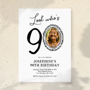 Invitation Regardez qui a 90 ans Photo Adulte Anniversaire