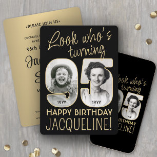 Invitation Regardez qui a 95 ans Fête d'anniversaire noir et
