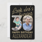 Invitation Regardez qui est 30 Black & Gold Anniversaire Part (Devant)