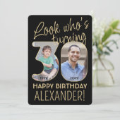 Invitation Regardez qui est 30 Black & Gold Anniversaire Part (Debout devant)