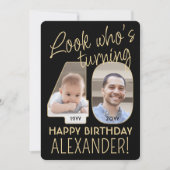 Invitation Regardez qui est 40 Black & Gold Anniversaire Part (Devant)