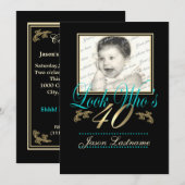 Invitation Regardez qui est 40 photo Turquoise (Devant / Derrière)