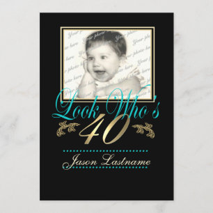 Invitation Regardez qui est 40 photo Turquoise