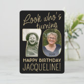 Invitation Regardez qui est 70 Black & Gold Anniversaire Part (Debout devant)