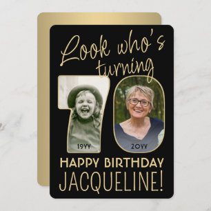 Invitation Regardez qui est 70 Black & Gold Anniversaire Part
