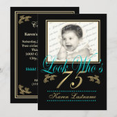 Invitation Regardez qui est 75 Photo Turquoise (Devant / Derrière)