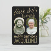 Invitation Regardez qui est 80 Black & Gold Anniversaire Part (Debout devant)