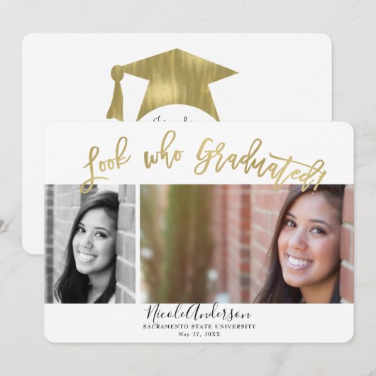 Invitation Regardez qui est diplômé Graduation 2 Photo Celebr (Devant / Derrière)