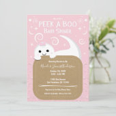 Invitation Regardez un Baby shower d'Halloween rose Fantôme d (Debout devant)