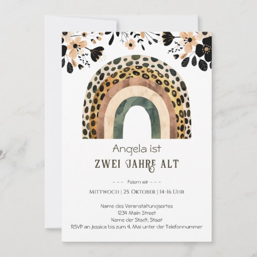 Invitation Regenbogen Boho 2. Geburtstag (Devant)