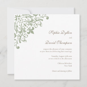 Invitation Régence Française Vert Fleur de Lis Carré Motif