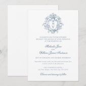 Invitation Régence vintage Monogramme Crest Mariage non photo (Devant / Derrière)
