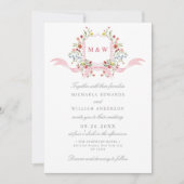 Invitation Regency Aquarelle Botanique Crête rose Mariage (Devant)