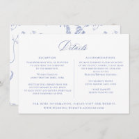 Regency Blue Floral Mariage Details Card