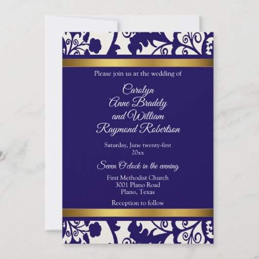 Invitation Regency Blue Mariage damassé (Devant)