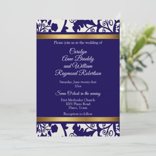 Invitation Regency Blue Mariage damassé (Debout devant)