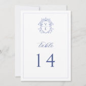 Invitation Regency Blue Monogram Crest Mariage Numéro de tabl (Devant)