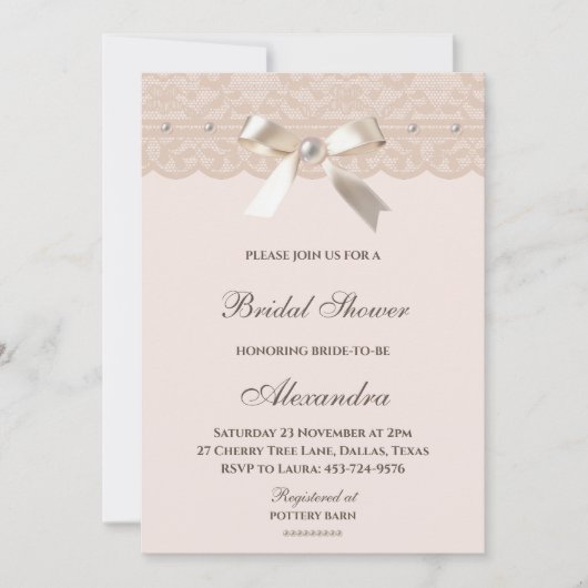 Invitation Regency Blush Bow Pearl Fête des mariées (Devant)