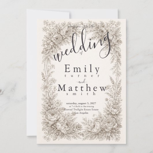 Invitation Regency Botanical Engraving Wedding (Devant)