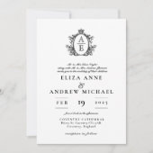 Invitation Regency Crest Monogramme Mariage noir et blanc (Devant)