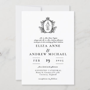 Invitation Regency Crest Monogramme Mariage noir et blanc