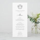 Invitation Regency Era Black Crest Monogram Menu Mariage (Debout devant)