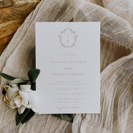 Invitation Regency Era Crest Beige Monogramme Mariage