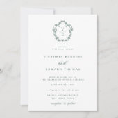 Invitation Regency Era Emerald Monogram Crest Mariage (Devant)