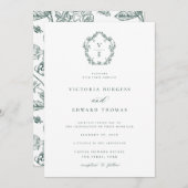 Invitation Regency Era Emerald Monogram Crest Mariage (Devant / Derrière)