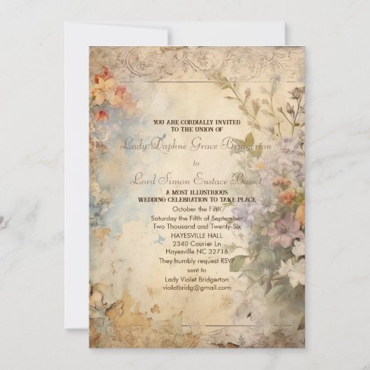 Invitation Regency Floral Journal Page Austen Devis (Devant)