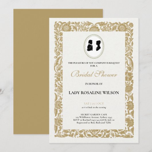 Invitation Regency Floral Tea Party douche nuptiale Invitatio (Devant / Derrière)