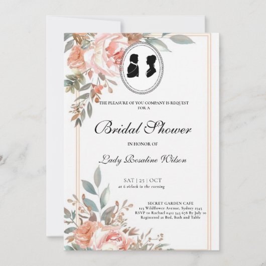 Invitation Regency Floral Tea Party douche nuptiale Invitatio (Devant)