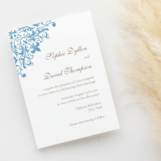 Invitation Regency French Blue Fleur de Lis Motif