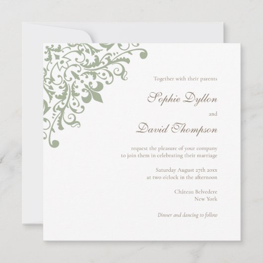 Invitation Regency Green Fleur de Lis Carré (Devant)