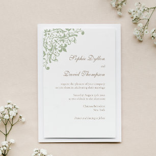 Invitation Regency Green Fleur de Lis Motif