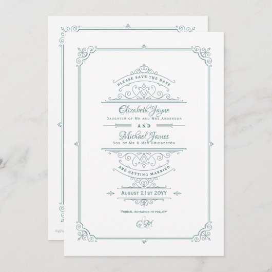 Invitation Regency Mariage Thématique Vintage Enregistrer La (Devant / Derrière)