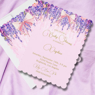 Invitation Regency Vintage Baby shower Lavender Floral Bow