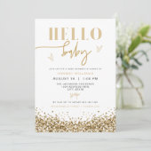 Invitation REGINA Hello Baby Jaune Sequins d'or Baby shower (Debout devant)