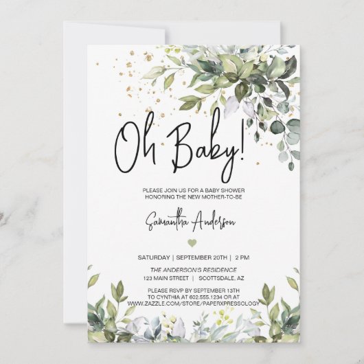 Invitation Registre des Baby showers Feuille de verdure Code  (Devant)