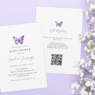 Invitation Registre des cadeaux de Baby shower papillon Code