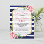 Invitation (Registre) Fête des mariées Marine Bleu Stripes Fl (Debout devant)