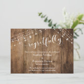 Invitation Regrettablement, Rustic Wood & Lights Annulé Card (Debout devant)