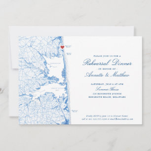 Invitation Rehoboth Beach Map Marine Blue Rehearer Dîner