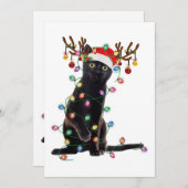 Invitation Reindeer Chat Noir Feux de Noël Drôle Chat Amour (Devant / Derrière)