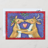 Invitation Reindeer de Noël, Mistletoe Kiss Enregistrer la da (Devant / Derrière)